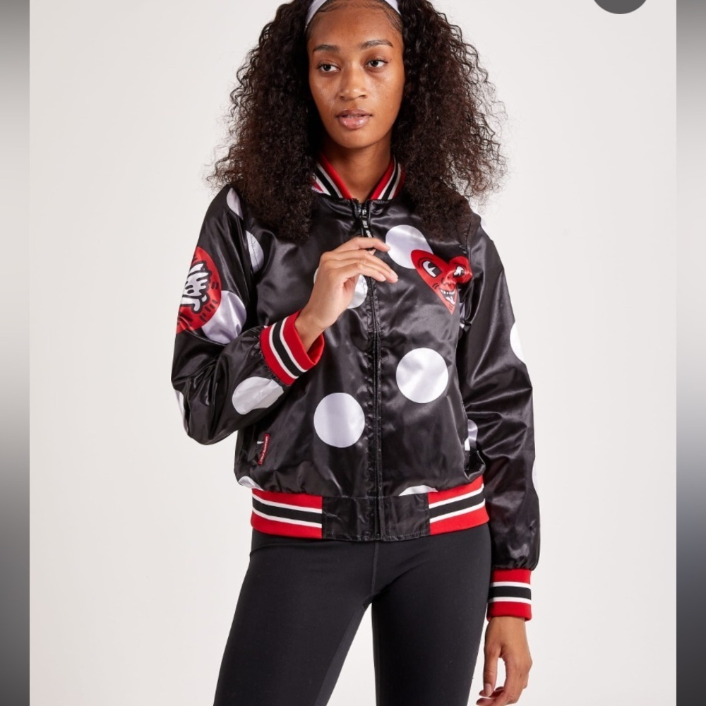 Members Only Black and Red Graphic Bomber Jacket